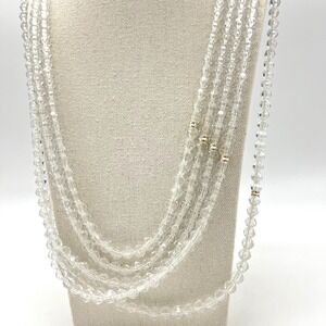 Vintage Clear Lucite Bead Necklace Long Multi Strand Statement‎ Jewelry Party